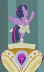 Size: 265x435 | Tagged: safe, screencap, twilight sparkle, alicorn, pony, a royal problem, g4, season 7, animated, backbend, ballerina, bipedal, clothes, cropped, cute, female, gif, implied tail hole, leotard, mare, music box, rotating, skirt, solo, spinning, spread wings, tutu, twiabetes, twilarina, twilight sparkle (alicorn), upskirt, wings