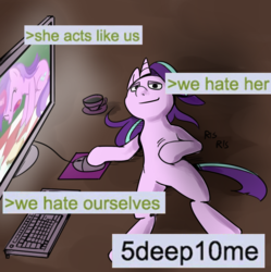 Size: 1581x1585 | Tagged: artist needed, safe, amethyst star, sparkler, starlight glimmer, pony, unicorn, g4, cola cola, computer, female, greentext, mare, ponified, solo, text, truth