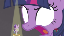 Size: 1920x1080 | Tagged: safe, edit, edited screencap, editor:squeaky-belle, screencap, starlight glimmer, twilight sparkle, alicorn, pony, unicorn, a royal problem, g4, ballerina, clothes, cute, dancing, dress, exploitable, female, giant pony, giantess, glimmerbetes, glimmerina, implied tail hole, insert picture here, leotard, macro, mare, meme, music box, skirt, template, tutu, twilight sparkle (alicorn), twilight's eyes meme, upskirt