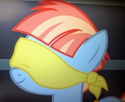 Size: 939x769 | Tagged: safe, screencap, windy whistles, pony, g4, parental glideance, blindfold, cropped, female, solo