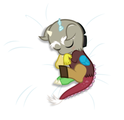 Size: 1287x1240 | Tagged: safe, artist:godoffury, artist:punzil504, discord, g4, baby, baby discord, baby draconequus, cute, discute, male, pillow, simple background, sleeping, solo, transparent background