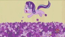 Size: 640x360 | Tagged: safe, screencap, starlight glimmer, pony, a royal problem, g4, animated, falling, female, flower, food, gif, hoofy-kicks, lavender, nightmare, nose in the air, pancakes, scared, volumetric mouth