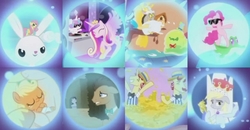 Size: 1920x996 | Tagged: safe, edit, edited screencap, screencap, angel bunny, applejack, bright mac, derpy hooves, discord, dj pon-3, doctor whooves, flam, flim, fluttershy, gummy, pear butter, pinkie pie, princess cadance, princess flurry heart, smooze, time turner, vinyl scratch, draconequus, lizard, pegasus, pony, a royal problem, season 7, applejack's parents, baby, babyjack, bits, bowtie, brightbutter, cloud, coin, crown, dancing, diaper, dj flurry heart, doctor who, dream, dream orbs, eyes closed, female, filly, flim flam brothers, foal, foreshadowing, gold, hat, interspecies, jewelry, male, mare, money, pillow, pillow fight, princess derpy, regalia, scared, scepter, shipping, sleeping, smiling, stallion, statue, stone, straight, sunglasses, the doctor, throne, twilight scepter, underp, unshorn fetlocks, wall of tags, weeping angel
