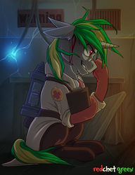Size: 1500x1952 | Tagged: safe, artist:redchetgreen, oc, oc only, pony, unicorn, clothes, crossover, male, medic, medic (tf2), solo, stallion, team fortress 2