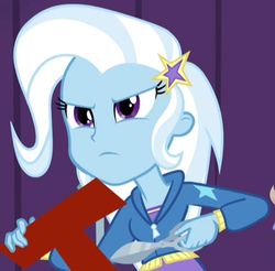 Size: 416x410 | Tagged: safe, screencap, trixie, equestria girls, g4, my little pony equestria girls: rainbow rocks, angry, clothes, cropped, female, jacket, scissors, solo, t