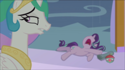 Size: 1366x768 | Tagged: safe, screencap, princess celestia, starlight glimmer, alicorn, pony, a royal problem, g4, female, mare, scroll, sleeping