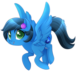 Size: 2849x2716 | Tagged: safe, artist:mimijuliane, oc, oc only, oc:sapphire nebula, pegasus, pony, cute, flower, flower in hair, flying, green eyes, high res, simple background, solo, transparent background, wings