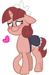 Size: 1909x2910 | Tagged: safe, artist:befishproductions, oc, oc only, earth pony, pony, blushing, clothes, female, maid, mare, signature, simple background, solo, transparent background