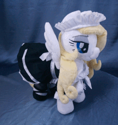 Size: 785x830 | Tagged: safe, artist:adamar44, oc, oc only, oc:solari melody, pony, animated, clothes, gif, irl, maid, perfect loop, photo, plushie, rotating, stop motion