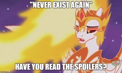 Size: 792x474 | Tagged: safe, edit, edited screencap, screencap, daybreaker, alicorn, pony, a royal problem, g4, female, mane of fire, mare, rumor, solo