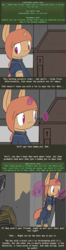 Size: 500x1886 | Tagged: safe, artist:erthilo, oc, oc only, oc:sierra scorch, pony, robot, unicorn, fallout equestria, clothes, comic, cyoa, fallout, female, long ears, magic, mare, solo, stablequest, text