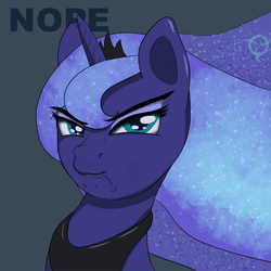 Size: 1000x1000 | Tagged: safe, artist:bajanic, princess luna, pony, a royal problem, g4, female, frown, looking at you, scene interpretation, scrunchy face, simple background, solo