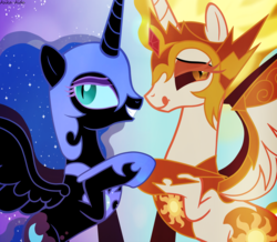 Size: 5971x5201 | Tagged: dead source, safe, artist:asika-aida, daybreaker, nightmare moon, alicorn, pony, a royal problem, g4, absurd resolution, armor, cute, cutie mark, female, hooves together, incest, jewelry, lesbian, licking, licking lips, looking at you, mare, regalia, royal sisters, ship:evil princest, shipping, side view, smiling, spread wings, tongue out, wings