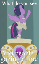 Size: 265x435 | Tagged: safe, edit, edited screencap, screencap, twilight sparkle, alicorn, pony, a royal problem, g4, animated, ballerina, chitty chitty bang bang, clothes, cropped, cute, female, gif, image macro, implied tail hole, leotard, majestic as fuck, meme, movie reference, music box, rotating, solo, tutu, twiabetes, twilarina, twilight sparkle (alicorn), twilight stalker