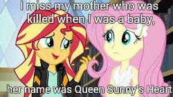 Size: 300x168 | Tagged: safe, edit, edited screencap, screencap, angel bunny, fluttershy, sunset shimmer, equestria girls, g4, my little pony equestria girls: friendship games, clothes, implied murder, implied oc, jacket, leather jacket, library