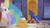 Size: 1366x768 | Tagged: safe, screencap, princess celestia, princess luna, alicorn, pony, a royal problem, g4, alicorns only, banner, bowl, canterlot castle, chair, cup, dining room, dining table, door, duo, duo female, female, food, glowing horn, horn, irritated, mare, pancakes, scrunchy face, squint, stained glass, teacup, treehouse logo, whipped cream