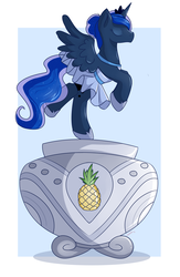 Size: 2493x3827 | Tagged: safe, artist:lemanda, princess luna, alicorn, pony, a royal problem, g4, abstract background, ballerina, ballet, clothes, cute, eyes closed, female, food, high res, leotard, lunarina, music box, pineapple, rearing, skirt, solo, spread wings, tutu, wings