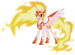 Size: 6000x4439 | Tagged: safe, artist:magister39, daybreaker, alicorn, pony, a royal problem, g4, absurd resolution, concave belly, evil, female, helmet, hoof shoes, mane of fire, mare, peytral, princess shoes, simple background, slender, smiling, solo, tail, tail of fire, thin, transparent background, vector