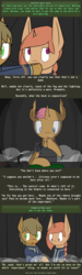 Size: 500x1657 | Tagged: safe, artist:erthilo, oc, oc only, oc:sierra scorch, oc:wanderlust, pony, unicorn, fallout equestria, clothes, cyoa, fallout, female, long ears, male, mare, stablequest, stallion, text, tied up, weapon