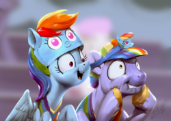 Size: 1200x850 | Tagged: safe, artist:assasinmonkey, bow hothoof, windy whistles, pegasus, pony, g4, parental glideance, cheering, clothes, colored pupils, crazy eyes, excited, female, hat, husband and wife, lip bite, male, mare, open mouth, rainbow dash's parents, ship:windyhoof, shipping, shrunken pupils, smiling, stallion, straight
