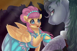 Size: 3000x2000 | Tagged: safe, artist:nekotoko, fluttershy, rainbow dash, pony, the count of monte rainbow, g4, clothes, crossover, edmond dantes, high res, i know those eyes, looking back, mercedes, rainbow dantes, shycedes, the count of monte cristo, this man is dead