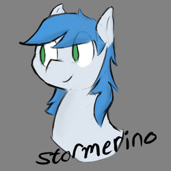 Size: 1000x1000 | Tagged: safe, artist:storm_e, oc, oc only, oc:stormerino, oc:stormpone, pegasus, pony, 950000th safe image, bust, cute, female, gray background, mare, messy mane, simple background, smiling, solo