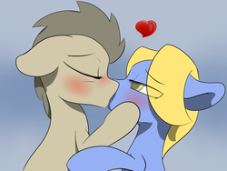 Size: 3200x2400 | Tagged: safe, artist:lurker, doctor whooves, perfect pace, time turner, earth pony, pony, g4, doctor who, doctorpace, gay, heart, high res, hoof on cheek, kissing, male, shipping, stallion, the master