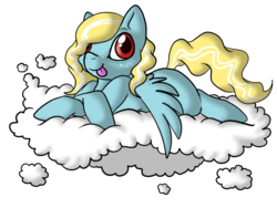 Size: 900x676 | Tagged: safe, artist:breadpudd, artist:felisrandomis, oc, oc only, oc:tranquil melody, pony, :p, cloud, freckles, simple background, solo, tongue out, transparent background