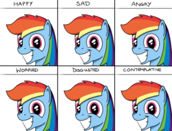 Size: 1280x975 | Tagged: safe, artist:hoofclid, rainbow dash, pony, g4, facial expressions, irrational exuberance, self deprecation, smiling