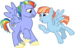 Size: 3100x2000 | Tagged: safe, alternate version, artist:cheezedoodle96, derpibooru exclusive, bow hothoof, windy whistles, pegasus, pony, g4, .svg available, couple, duo, eye contact, female, flying, high res, looking at each other, male, mare, missing accessory, pointing, rainbow dash's parents, ship:windyhoof, shipping, simple background, smiling, spread wings, stallion, svg, transparent background, vector, wings