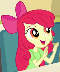 Size: 333x405 | Tagged: safe, artist:hair-cutie, edit, edited screencap, screencap, apple bloom, equestria girls, g4, my little pony equestria girls, animated, color, cropped, dragon ball, female, gif, happy, helping twilight win the crown, open mouth, platinum blonde, realism edits, smiling, solo, super saiyan