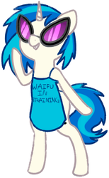 Size: 420x683 | Tagged: safe, artist:archego-art, dj pon-3, vinyl scratch, pony, semi-anthro, g4, 4chan, apron, bipedal, clothes, drawthread, female, simple background, smiling, solo, sunglasses, white background