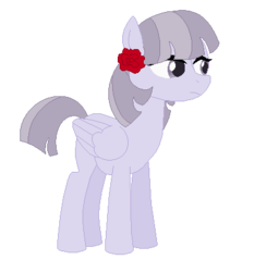 Size: 382x410 | Tagged: safe, artist:brownmota, oc, oc only, oc:rose pie, pegasus, pony, female, flower, flower in hair, magical lesbian spawn, mare, offspring, parent:inky rose, parent:maud pie, parents:inkymaud, simple background, solo, transparent background