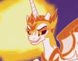 Size: 253x198 | Tagged: safe, screencap, daybreaker, pony, a royal problem, g4, animated, cropped, eyebrow wiggle, female, gif, mane of fire, solo