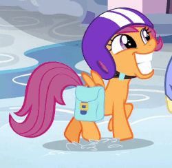 Size: 447x437 | Tagged: safe, screencap, scootaloo, pony, g4, parental glideance, animated, cloud, cropped, cute, cutealoo, excited, female, gif, grin, happy, helmet, prancing, raised hoof, raised leg, saddle bag, smiling, solo focus, spread wings, squee, trotting, trotting in place, wings