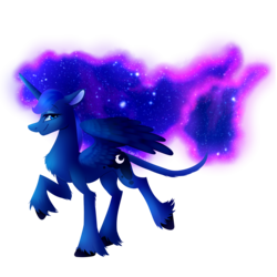 Size: 2000x2000 | Tagged: safe, artist:kary-draws, princess luna, classical unicorn, pony, g4, chest fluff, color porn, female, floppy ears, high res, horn, leonine tail, raised hoof, simple background, solo, transparent background, unshorn fetlocks