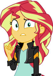 Size: 3000x4273 | Tagged: safe, artist:aqua-pony, sunset shimmer, equestria girls, g4, clothes, female, high res, jacket, leather jacket, nervous, simple background, solo, transparent background, vector