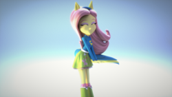 Size: 3840x2160 | Tagged: safe, artist:efk-san, fluttershy, equestria girls, g4, 3d, blender, boots, clothes, eyes closed, female, high res, shoes, skirt, solo, sweater, sweatershy, wallpaper, wondercolts, wondercolts uniform