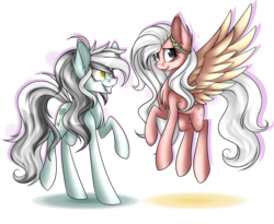 Size: 1600x1309 | Tagged: safe, artist:snowbunny0820, oc, oc only, oc:emily, oc:jasmine, earth pony, pegasus, pony, female, mare, simple background, transparent background