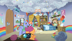 Size: 1920x1080 | Tagged: safe, screencap, bow hothoof, scootaloo, windy whistles, pegasus, pony, g4, parental glideance, camera, female, male, mare, rainbow dash's parents, ship:windyhoof, stallion