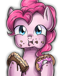 Size: 900x1100 | Tagged: safe, artist:tcn1205, pinkie pie, earth pony, pony, g4, cute, diapinkes, donut, eating, female, food, mare, messy eating, simple background, solo, white background