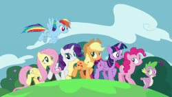 Size: 800x450 | Tagged: safe, artist:wissle, edit, edited screencap, screencap, applejack, fluttershy, pinkie pie, rainbow dash, rarity, spike, twilight sparkle, alicorn, dragon, earth pony, pegasus, pony, unicorn, all bottled up, g4, animated, best friends until the end of time, female, gif, happy, i can't believe it's not superedit, male, mane seven, mane six, mare, parody, scene parody, sound at source, twilight sparkle (alicorn), youtube link