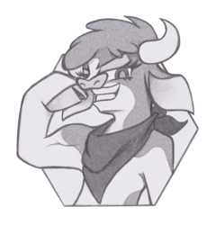 Size: 1261x1315 | Tagged: safe, artist:lockerobster, arizona (tfh), cow, them's fightin' herds, bandana, cloven hooves, community related, female, flexing, grayscale, monochrome, muscles, simple background, solo, transparent background