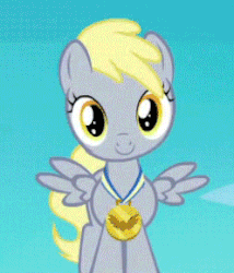 Size: 248x290 | Tagged: safe, screencap, derpy hooves, pegasus, pony, g4, parental glideance, season 7, animated, animated screencap, cropped, derp, female, filly, filly derpy, fridge horror, gif, medal, solo, the implications are horrible, time-lapse, underp, what the fuck hasbro, younger