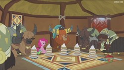 Size: 1920x1080 | Tagged: safe, screencap, gummy, pinkie pie, prince rutherford, yvette, pony, yak, g4, not asking for trouble, cloven hooves, female, male, yomiel, yvonne