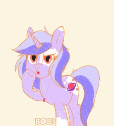 Size: 1469x1626 | Tagged: safe, artist:ghostygirl01, oc, oc only, oc:galaxia, pony, booing, simple background, solo, unamused, yellow background