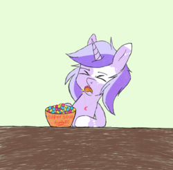 Size: 1808x1781 | Tagged: safe, artist:ghostygirl01, oc, oc only, oc:galaxia, pony, bleh, candy, food, green background, scrunchy face, simple background, solo, tongue out