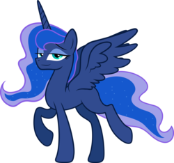 Size: 1096x1024 | Tagged: safe, artist:kp-shadowsquirrel, artist:quanno3, edit, princess luna, pony, g4, female, lidded eyes, missing accessory, missing cutie mark, simple background, smug, solo, spread wings, vector