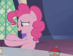 Size: 400x310 | Tagged: safe, screencap, pinkie pie, earth pony, pony, g4, not asking for trouble, season 7, animated, bipedal, cropped, female, gif, mare, reversed, solo, treehouse logo