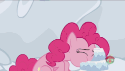 Size: 800x450 | Tagged: safe, screencap, pinkie pie, prince rutherford, pony, g4, not asking for trouble, animated, brain freeze, floppy ears, gif, icicle, shivering, snow, snow cake